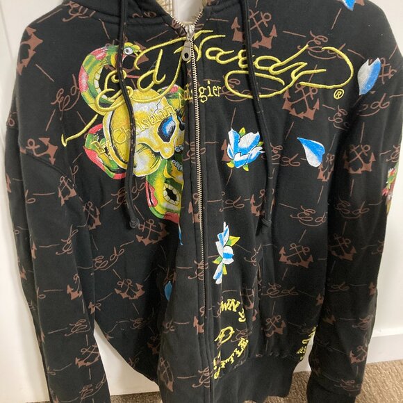 Vintage Ed Hardy Y2K Faux Fur Lined Hoodie Size Small Pre-Owned Excellent - Picture 1 of 7